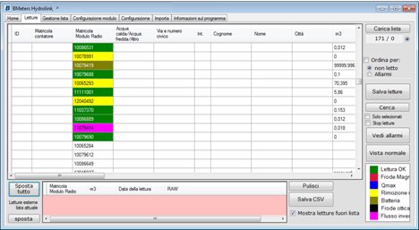 5. Save the radio modules data pressing the button Save readings. 6. The saved file can be viewed in Excel, in Open Office Writer or imported into billing software. 5.