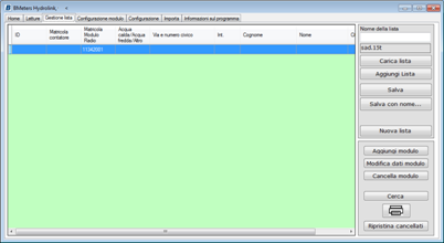 9. Press the button Import data to list to transfer the data to the Modules list window. 8. Premere il pulsante Importa i dati nella lista per trasferire i dati alla finestra Gestione lista.