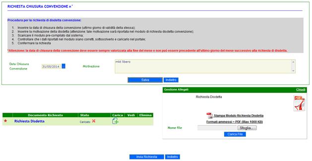 selezionata. L operatore deve inserire: la data di chiusura desiderata.