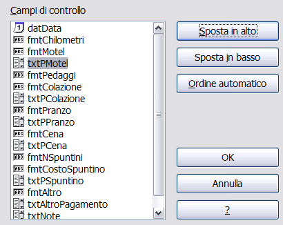 Figura 56: Sequenza di ordinazione per il formulario principale 5) Salvate e chiudete il formulario. 6) Salvate il database.