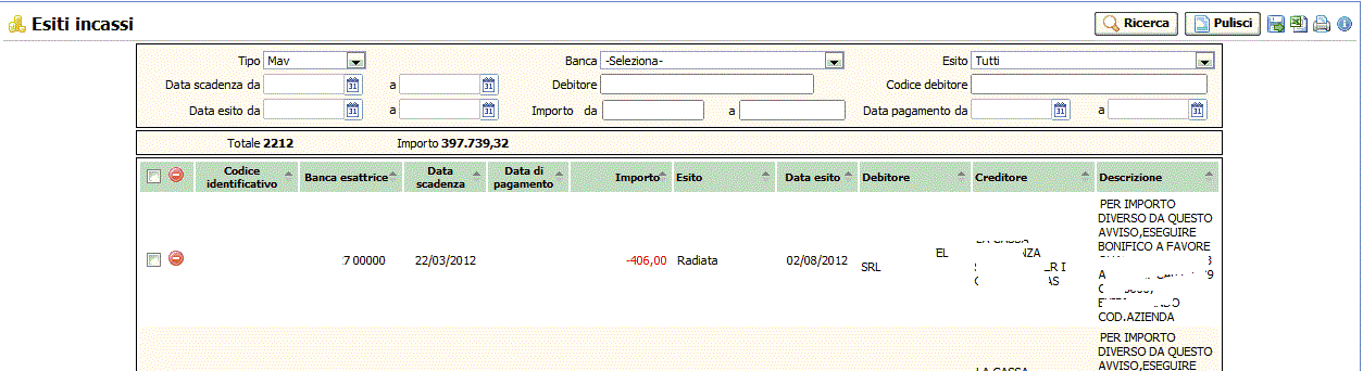 16.5.5. Esiti E stata realizzata la nuova visualizzazione degli esiti di tutte le tipologia di portafoglio, Bollettino Freccia compreso.