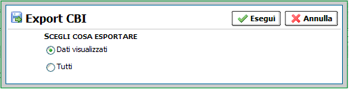 esportazione dei movimenti in formato standard CBI, excel, con la possibilità di scelta tra quanto opportunamente filtrato con le funzioni precedentemente descritte, o per la totalità dei dati con la