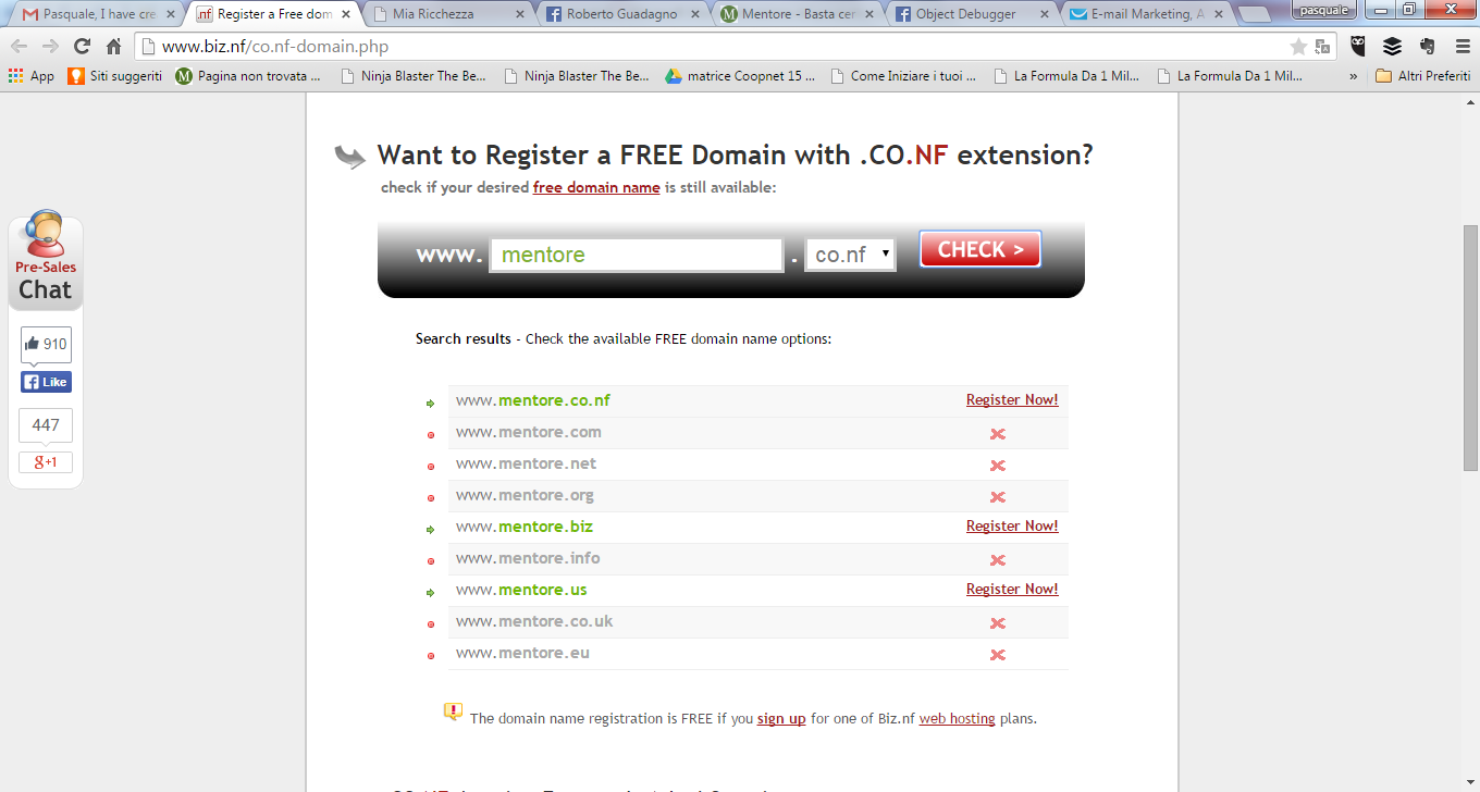 2) Devi creare su dominio gratuito per ospitare il tuo sito Verifica che sia disponibile il