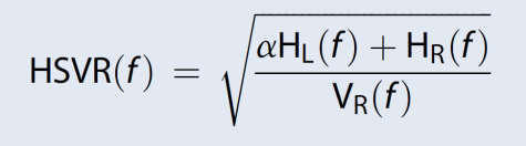 formulazione: essendo H R e V R il contributo delle onde di Rayleigh (in termini di power spectra - vedi Arai and Tokimatsu, 2004) sulla componente orizzontale (H) e verticale (V), e H L il