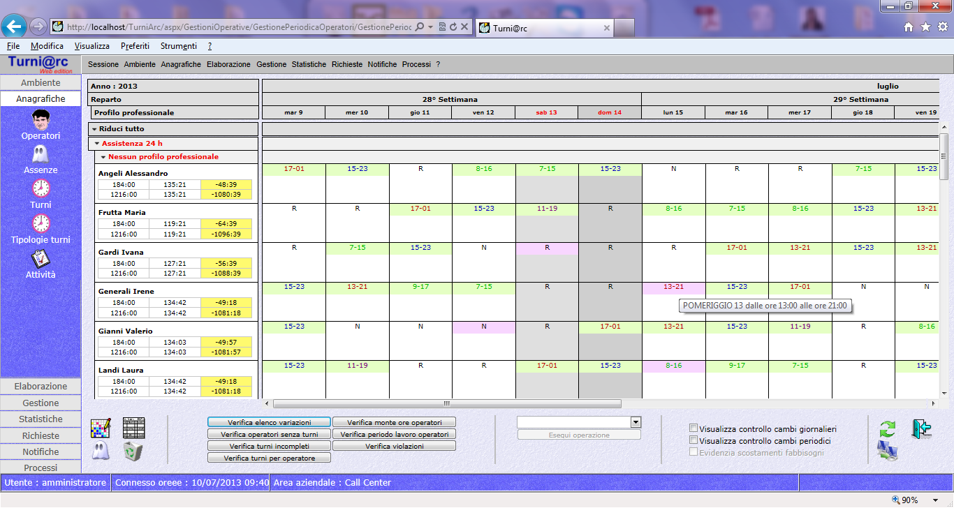 Turni@rc L applicazione Turni@arc consente di realizzare il miglior calendario dei turni e di gestire, attraverso intuitive interfacce grafiche, tutte le variazioni possibili della programmazione