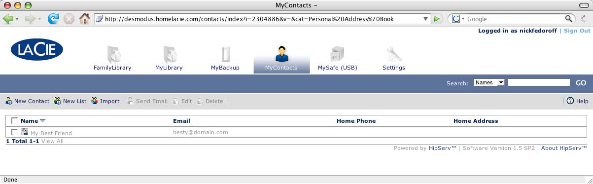 Guida per l'utente Pagina 31 5. MyContacts (Contatti personali) MyContacts (Contatti personali) consente di creare elenchi di distribuzione per la condivisione dei file.
