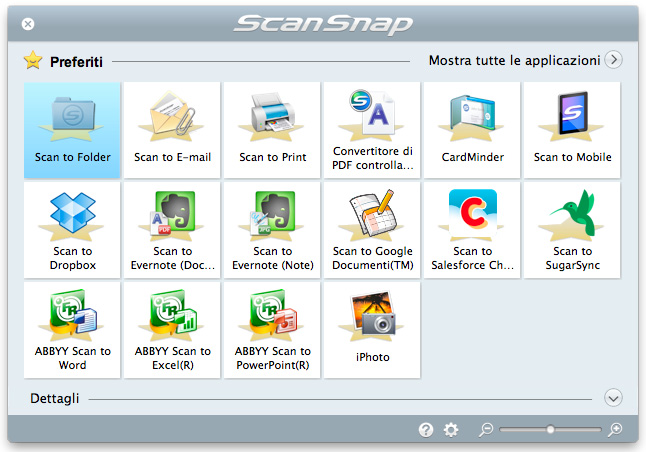 3. In Accesso rapido cliccare l icona dell applicazione da collegare a ScanSnap Manager. Si avvia l applicazione selezionata.