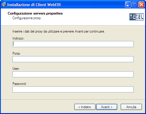 SELEZIONE INDIRIZZI E-MAIL Piattaforma MetelWebEDI 2010 I valori destinatario mail e Server SMTP sono obbligatori.