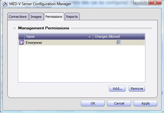 Figura 12: Scheda Images del MED-V Server Configuration Manager Nella scheda Permissions selezionate i gruppi o gli utenti a cui volete concedere l utilizzo e