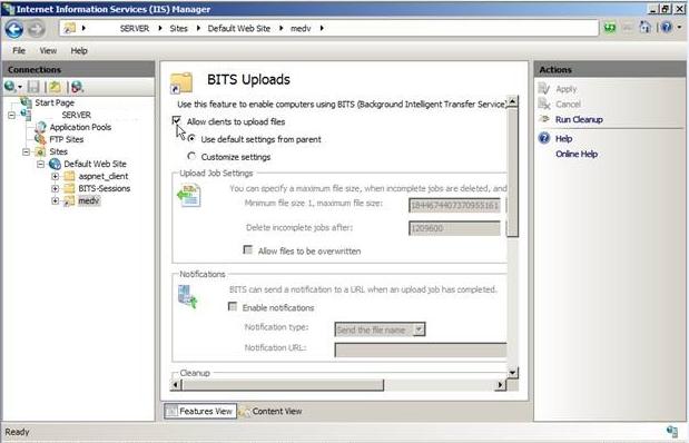 Figura 7: Abilitazione dei BITS Uploads Vi ricordo inoltre che in Windows Server 2008 è abilitato di default il firewall e quindi è necessario controllare che le regole che permettono l accesso al