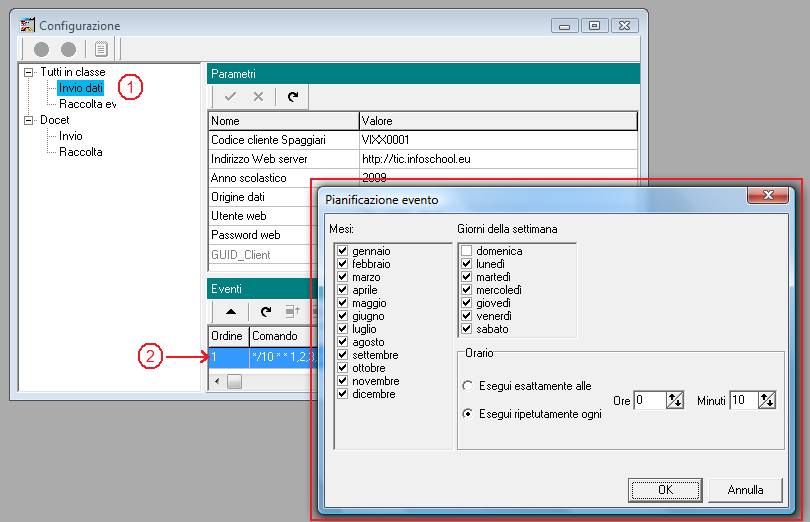 2.6 Configurazione del servizio di sincronizzazione Funzione richiamabile da: TIC Client: menu Parametri / Configura servizi L applicazione Operazioni Pianificate, icona Configurazione permette la