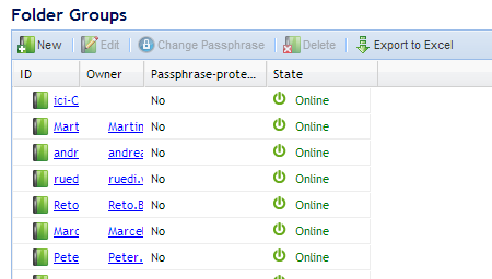 Figura 27: Backup-Folders Ora potete anche creare manualmente nuove folder di backup («New»), modificarle («Edit») e cancellarle («Delete Folder» Attenzione, ciò causerà la cancellazione di tutti i