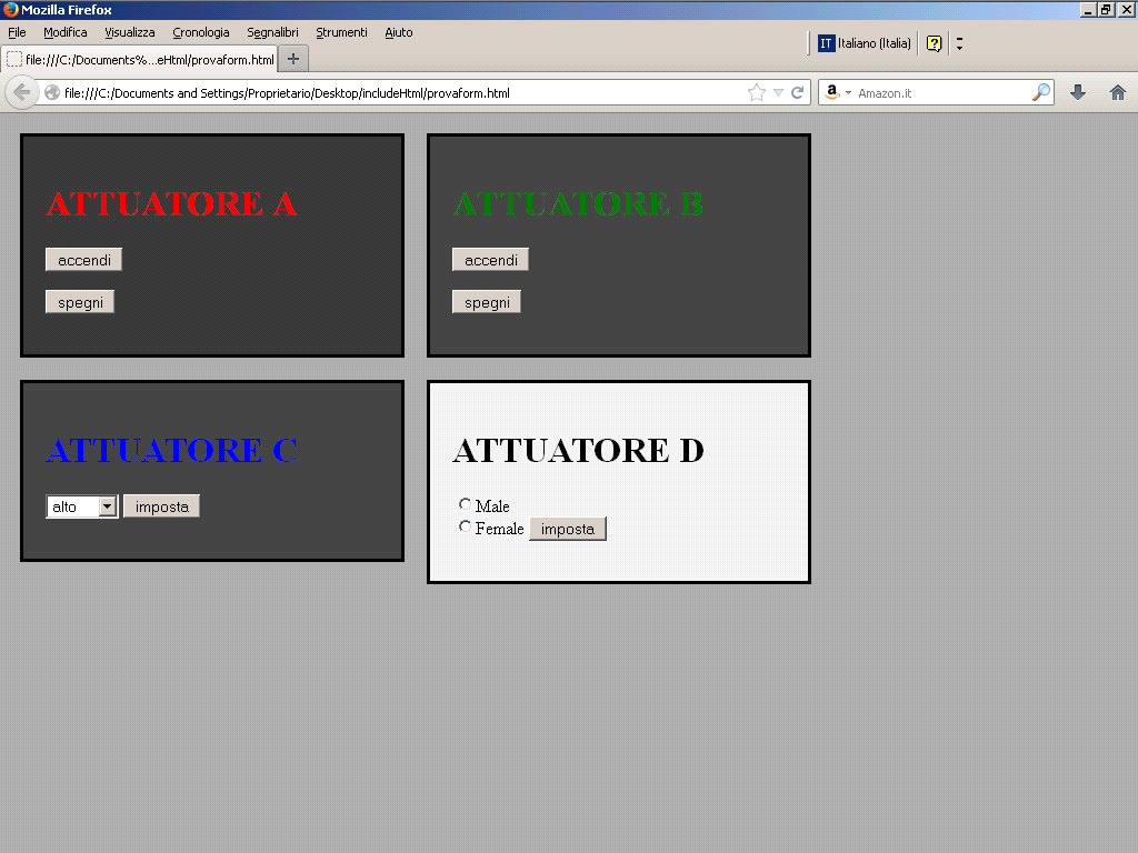 pagina web per controllo attuatori