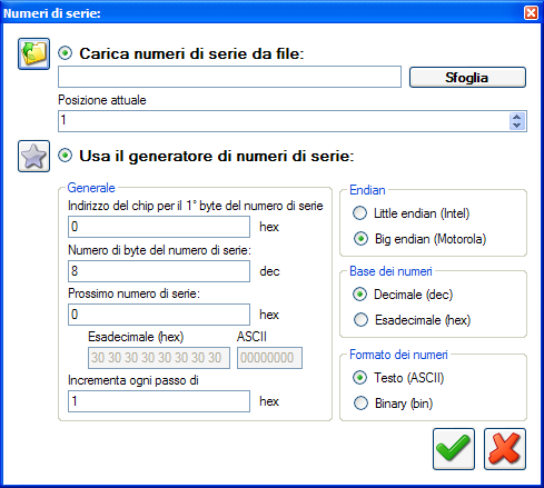 Batronix Manuale utente di Prog-Express 27 NUMERI DI SERIE Per la produzione di chip è spesso necessario avere un numero di serie o indirizzo univoco per