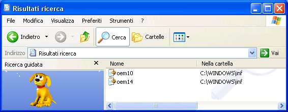 Al termine, windows ha trovato nella cartella inf, due file, per verificare quale file è da