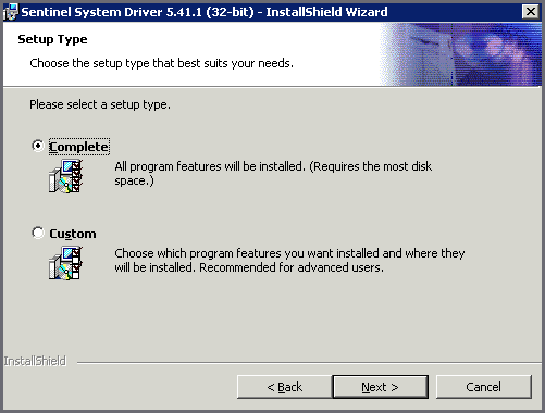 Istruzioni passo per passo per l'attivazione mediante dongle ID di sistema Viene visualizzato il percorso di installazione predefinito di Sentinel System Driver.