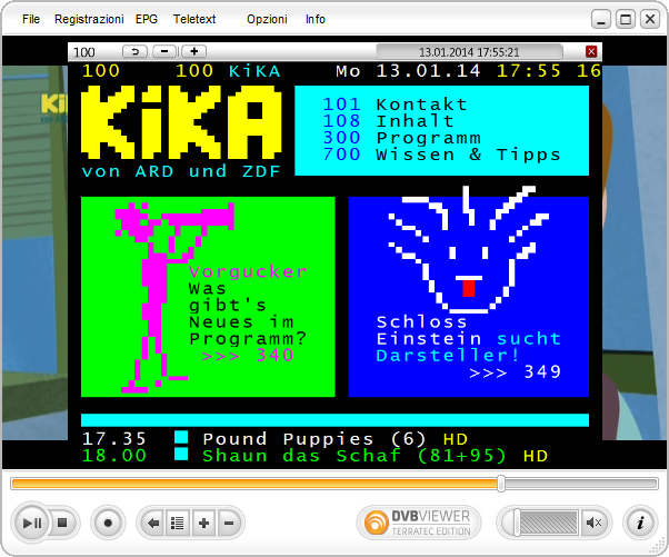 6. Teletext Un clic su Teletext nella barra dei menu superiore (oppure tramite menu contestuale) apre la finestra del Teletext che presenta le seguenti possibilità: scegliere una pagina inserendo il