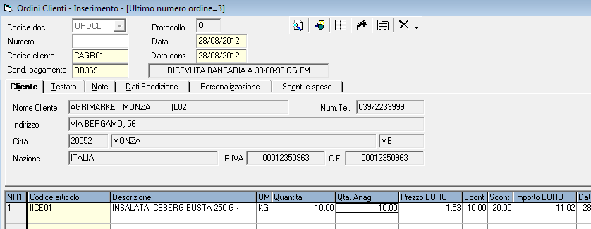 - 124 - Manuale di Aggiornamento Esempio (3) di applicazione promozioni in inserimento Ordine Cliente Scegliamo come Tipo Applicazione di riportarte il prezzo lordo e di aggiungere la percentuale