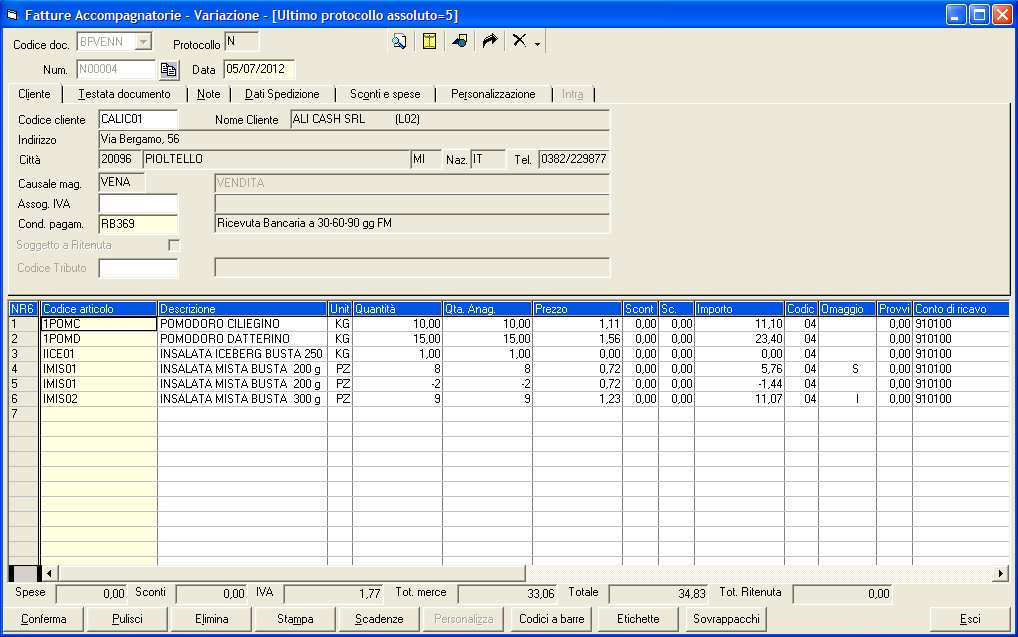 Bollettino 5.3.0-211 Fatture Accompagnatorie I tipi di documento per i quali verranno generate le Fatture Accompagnatorie sono: F = Fatture.