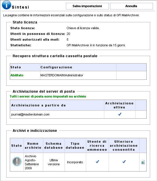 GFI MailArchiver consente di archiviare i messaggi di posta elettronica nel database attivo configurato, ad esempio Microsoft SQL Server.