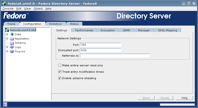 CAPITOLO 5 INTERAZIONE CON I DIRECTORY SERVICES Sulla scheda principale Configuration è possibile impostare parecchi paramentri relativi alla directory locale.