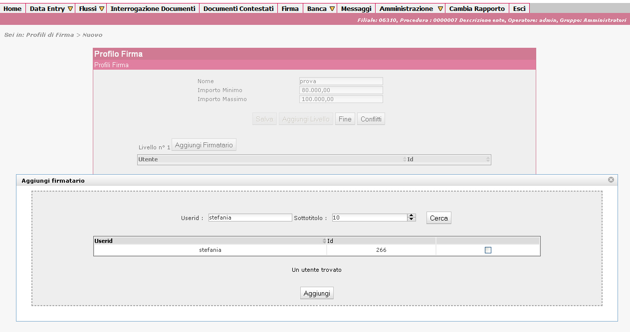 Selezionando Cerca si ha: Selezionando il tasto al primo livello.