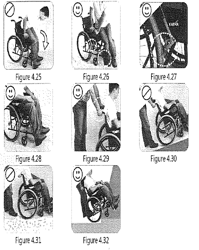 4.11.1.10 Fare attenzione quando si passa attraverso una porta in modo che le mani e le braccia non vengano ferite. 4.11.1.11 Si prega di tenere sempre un contatto con la persona sulla sedia.