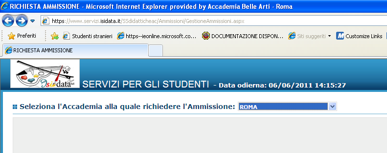 previste per l ammissione attestazione ISEEU ( indicatore situazione economica equivalente per lo studio universitario) relativa all anno di imposta 2010 La prima maschera che appare è la