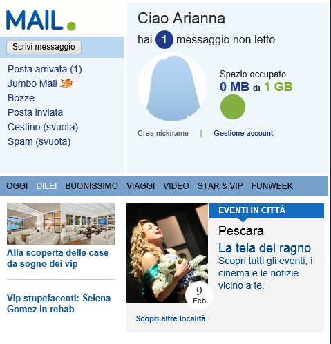 Scrivere una mail Facendo clic su Scrivi nel riquadro