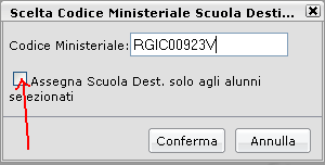 Premendo su il programma consente l immissione del codice ministeriale di destinazione.