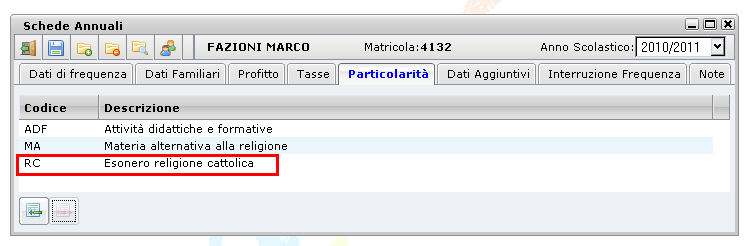 Importate: Il programma consente di immettere l esonero di religione in questa procedura, che rimane come dato indicativo per fare filtri sugli elenchi e nelle stampe,