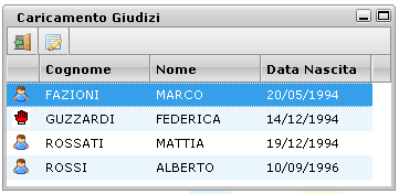 L'utente può accedere all'inserimento del giudizio selezionando l'alunno con doppio click, oppure cliccando sul pulsante.