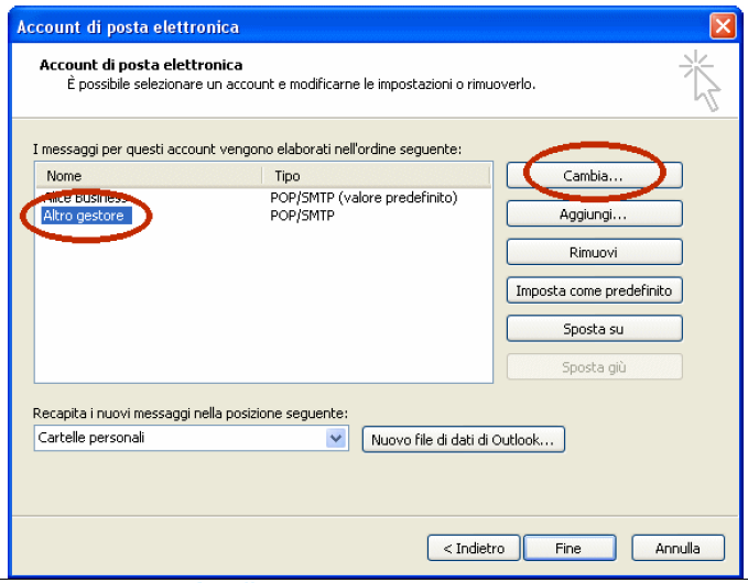 Si apre la finestra per la modifica dell account selezionato (o una finestra con i campi vuoti, nel caso in cui abbiamo deciso di aggiungere un nuovo account).