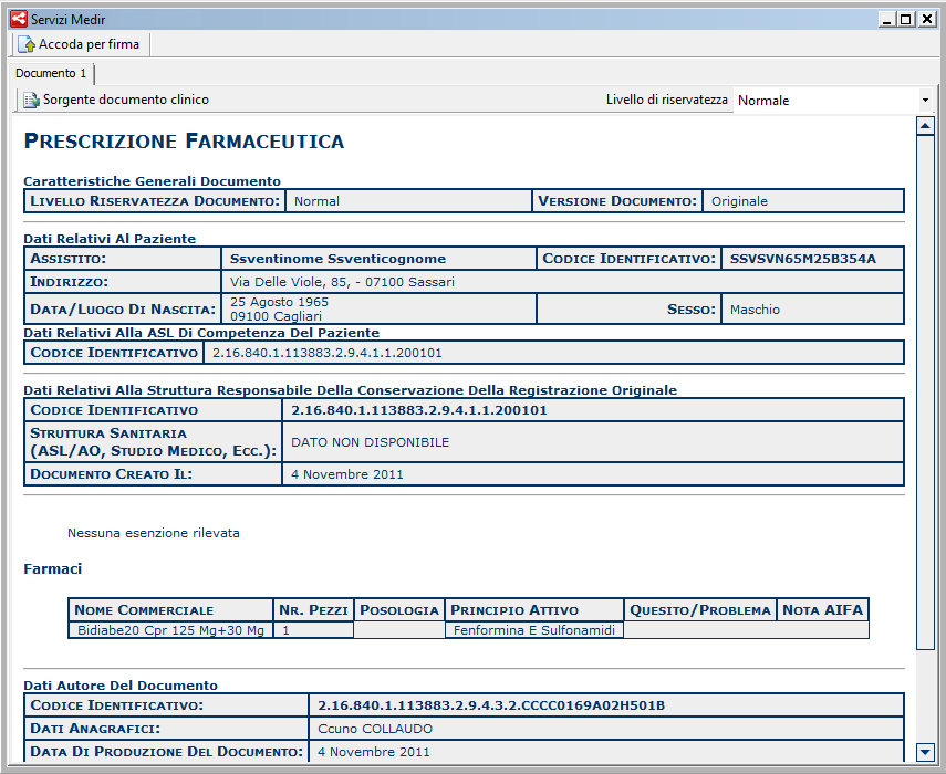 Fare clic sul pulsante Accoda per firma ( medico che dovrà firmarlo.