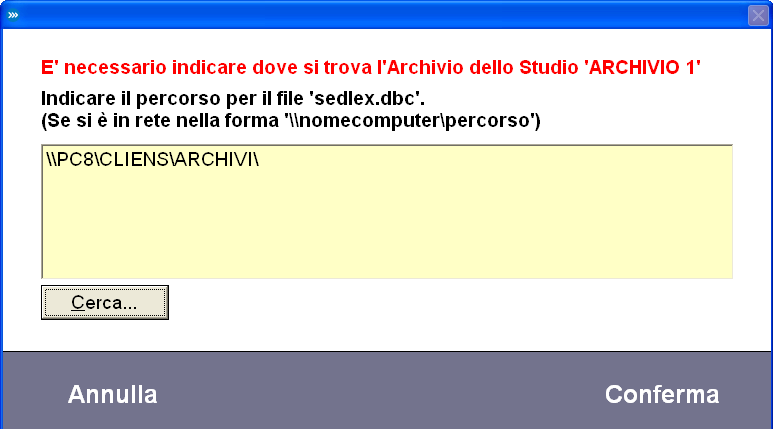 Il percorso che è stato selezionate appare nella schermata successiva ed è necessario cliccare Conferma per andare avanti.