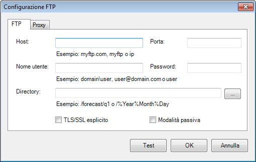 5. Viene visualizzata la schermata Configurazione FTP. 6.