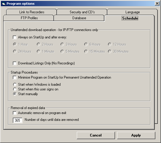 8.5 Aggiornamento automatico del database Nel tab Schedule è possibile attivare l'aggiornamento automatico del database.