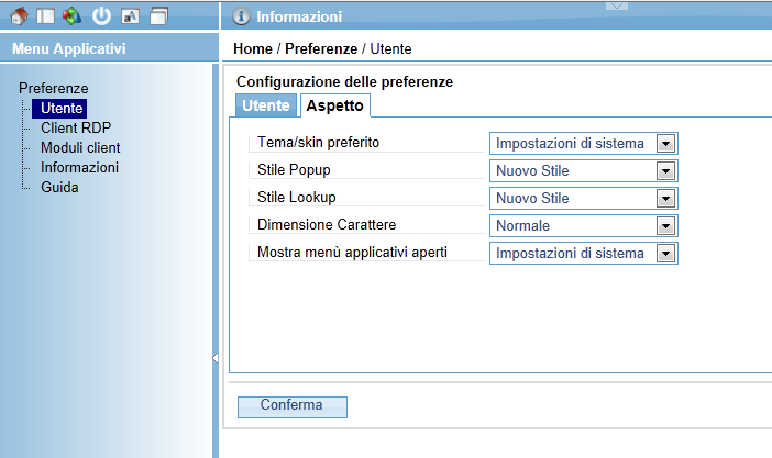 Layout Preferenze Dal Menù Preferenze (Scheda: Aspetto) sarà possibile cambiare le