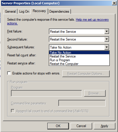 Servizi di Windows Nella scheda «Recovery» del servizio è possibile configurare quale azione