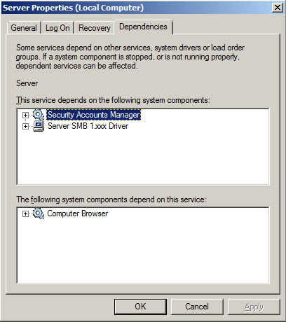 Servizi di Windows Infine nella scheda «Dependencies» vengono mostrati i componenti e i servizi dai quali dipende il servizio.