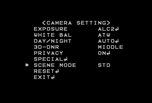 Impostazione di modo SCENE (Opzionale) Potete impostare il valore dell ambiente della telecamera installata in modo corretto usando questa funzione.