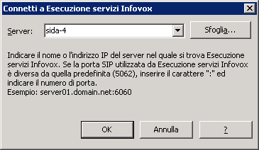 Figura 121 Dopo aver premuto il pulsante OK, se la stringa indicata è sintatticamente corretta, il server viene aggiunto alla lista dei server monitorati e Monitor esecuzione Infovox tenta di