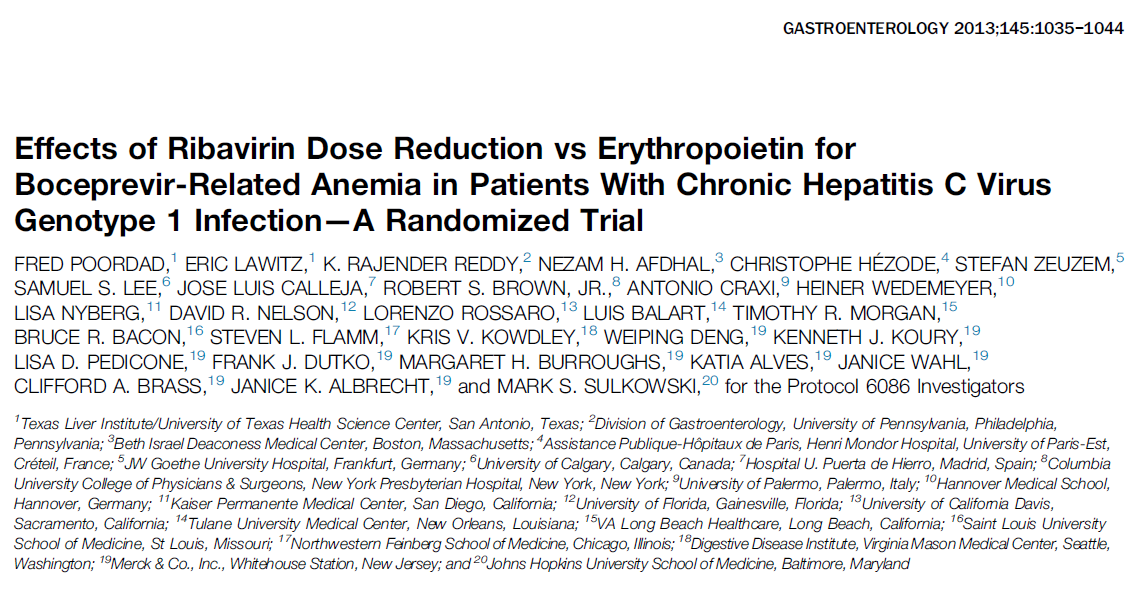 Management of anemia during treatment with BOC+PR EPO vs RBV