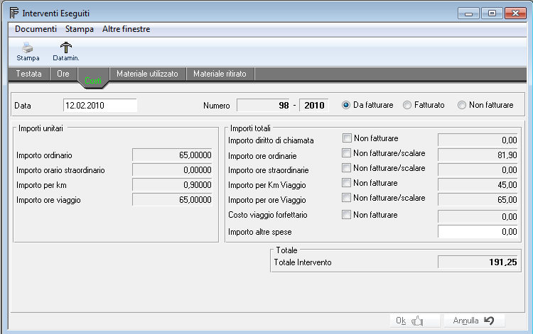 Sezione Importi unitari Importo ordinario: Costo unitario delle ore ordinarie addebitate Importo orario Costo unitario delle ore straordinarie addebitate straordinario: Importo per km: Costo unitario