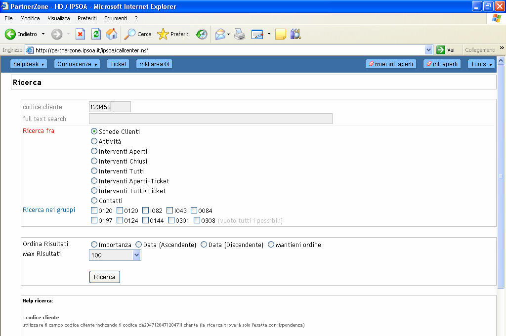 Ricerca avanzata Ricerca per codice cliente E possibile entrare nell Help
