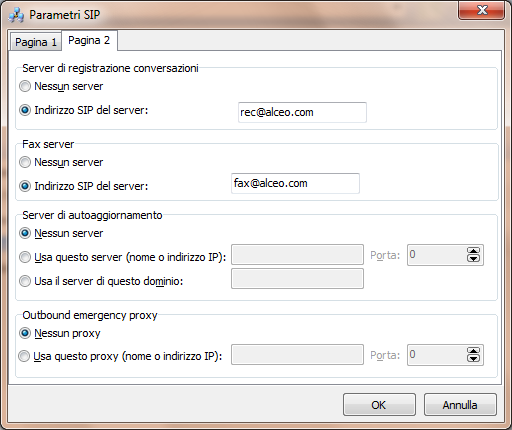 Figura 3-55 Parametri SIP Pagina 2 Server di registrazione conversazioni Questo parametro deve essere utilizzato per indicare se utilizzare o meno un server di registrazione conversazioni.