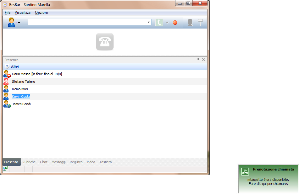 Figura 3-59 Prenotazione se occupato Quando la persona chiamata termina la conversazione in corso al chiamante apparirà un popup che annuncia che l utente è ora