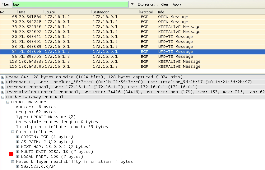 102 Tecnologie MPLS per reti di trasporto e Internet Service Provider. Implementazione di un testbed su piattaforma Linux. Nel messaggio Update in [Figura 38.