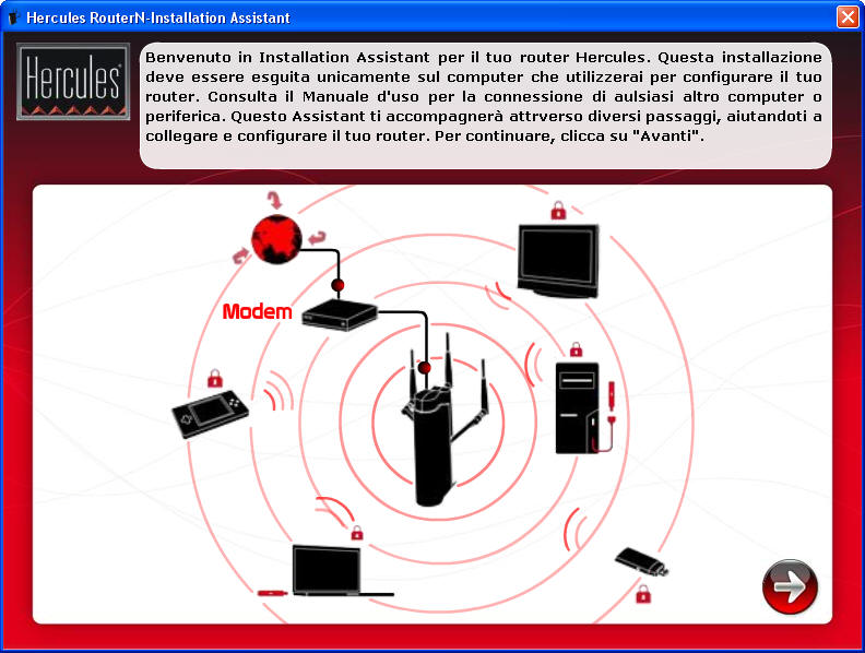 HWNR-300 2.4. Avviare la procedura di installazione di Wireless N Router Installation Assistant, disponibile nel CD-ROM accluso al Router, ti accompagnerà passo-passo nella procedura di installazione.