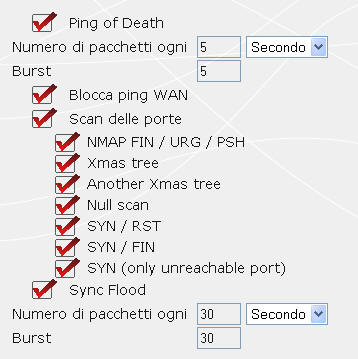 5.2.4. Proteggi te stesso dagli attacchi via internet grazie alla funzione DOS (Denial Of Service) La funzione DOS (Denial of Service) ti protegge dagli attacchi provenienti dall esterno.